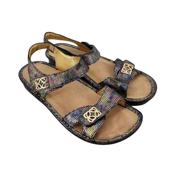 ALEGRIA Vienna Shine On Sandals 38 Multi-Colored Leather Rocker Bottom Shoe - Picture 1 of 13